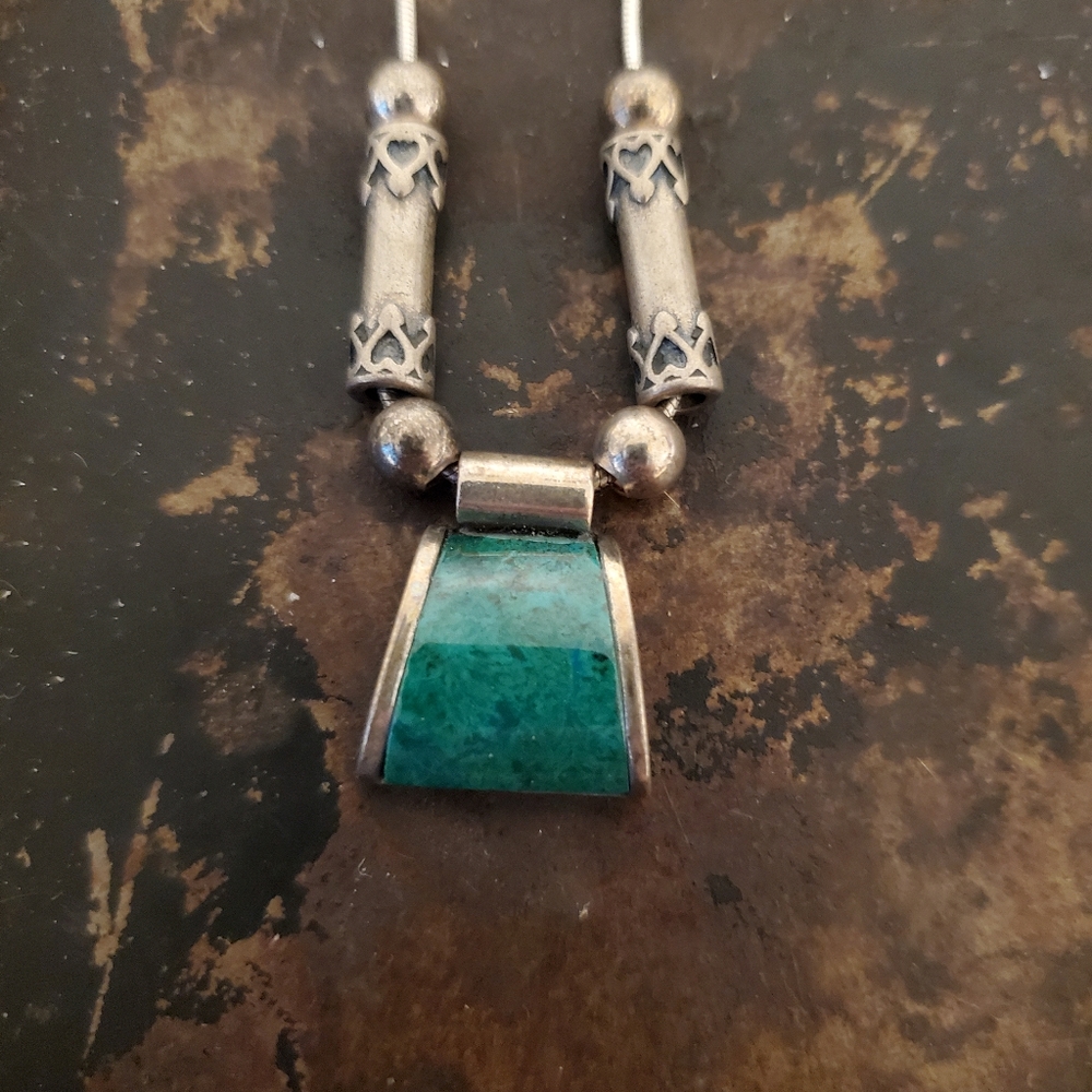 NWOT Sterling Silver Necklace from Jerusalem - Green Pendant